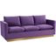 Leisuremod Nervo Modern Mid-Century Upholstered Velvet Sofa With Gold Frame In Purple
