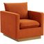 Leisuremod Nervo Velvet Accent Arm Chair With Gold Frame In Orange