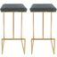 Leisuremod Quincy Leather Peacock Blue Bar Stools With Gold Metal Frame Set Of 2