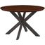 LeisureMod Ravenna 47 Inch Round Wood Dining Table With Modern Metal Base In Dark Walnut