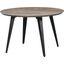 LeisureMod Ravenna Modern Round Wood 47 Inch Dining Table With Metal Legs In Weathered Oak