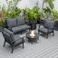 Leisuremod Walbrooke Modern Black Patio Conversation With Round Fire Pit And Tank Holder In Charcoal