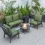 Leisuremod Walbrooke Modern Black Patio Conversation With Round Fire Pit And Tank Holder In Green