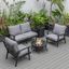 Leisuremod Walbrooke Modern Black Patio Conversation With Round Fire Pit And Tank Holder In Grey