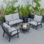 Leisuremod Walbrooke Modern Black Patio Conversation With Round Fire Pit And Tank Holder In Light Grey