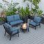 Leisuremod Walbrooke Modern Black Patio Conversation With Round Fire Pit And Tank Holder In Navy Blue