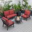 Leisuremod Walbrooke Modern Black Patio Conversation With Round Fire Pit And Tank Holder In Red