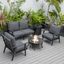 Leisuremod Walbrooke Modern Black Patio Conversation With Round Fire Pit With Slats Design And Tank Holder In Charcoal