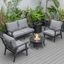Leisuremod Walbrooke Modern Black Patio Conversation With Round Fire Pit With Slats Design And Tank Holder In Grey