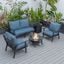 Leisuremod Walbrooke Modern Black Patio Conversation With Round Fire Pit With Slats Design And Tank Holder In Navy Blue