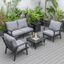 Leisuremod Walbrooke Modern Black Patio Conversation With Square Fire Pit And Tank Holder In Grey