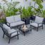 Leisuremod Walbrooke Modern Black Patio Conversation With Square Fire Pit And Tank Holder In Light Grey