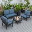 Leisuremod Walbrooke Modern Black Patio Conversation With Square Fire Pit And Tank Holder In Navy Blue