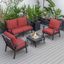 Leisuremod Walbrooke Modern Black Patio Conversation With Square Fire Pit And Tank Holder In Red