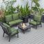 Leisuremod Walbrooke Modern Black Patio Conversation With Square Fire Pit With Slats Design And Tank Holder In Green