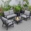 Leisuremod Walbrooke Modern Black Patio Conversation With Square Fire Pit With Slats Design And Tank Holder In Grey