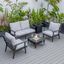 Leisuremod Walbrooke Modern Black Patio Conversation With Square Fire Pit With Slats Design And Tank Holder In Light Grey