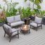 Leisuremod Walbrooke Modern Brown Patio Conversation With Round Fire Pit And Tank Holder In Grey