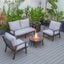 Leisuremod Walbrooke Modern Brown Patio Conversation With Round Fire Pit And Tank Holder In Light Grey
