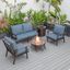 Leisuremod Walbrooke Modern Brown Patio Conversation With Round Fire Pit And Tank Holder In Navy Blue