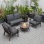 Leisuremod Walbrooke Modern Brown Patio Conversation With Round Fire Pit With Slats Design And Tank Holder In Charcoal