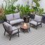 Leisuremod Walbrooke Modern Brown Patio Conversation With Round Fire Pit With Slats Design And Tank Holder In Grey