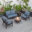 Leisuremod Walbrooke Modern Brown Patio Conversation With Round Fire Pit With Slats Design And Tank Holder In Navy Blue