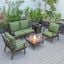Leisuremod Walbrooke Modern Brown Patio Conversation With Square Fire Pit And Tank Holder In Green