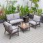 Leisuremod Walbrooke Modern Brown Patio Conversation With Square Fire Pit And Tank Holder In Grey