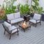 Leisuremod Walbrooke Modern Brown Patio Conversation With Square Fire Pit And Tank Holder In Light Grey