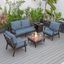 Leisuremod Walbrooke Modern Brown Patio Conversation With Square Fire Pit And Tank Holder In Navy Blue