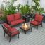 Leisuremod Walbrooke Modern Brown Patio Conversation With Square Fire Pit And Tank Holder In Red