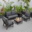 Leisuremod Walbrooke Modern Brown Patio Conversation With Square Fire Pit With Slats Design And Tank Holder In Charcoal