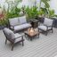 Leisuremod Walbrooke Modern Brown Patio Conversation With Square Fire Pit With Slats Design And Tank Holder In Grey