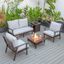 Leisuremod Walbrooke Modern Brown Patio Conversation With Square Fire Pit With Slats Design And Tank Holder In Light Grey