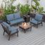 Leisuremod Walbrooke Modern Brown Patio Conversation With Square Fire Pit With Slats Design And Tank Holder In Navy Blue