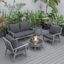Leisuremod Walbrooke Modern Grey Patio Conversation With Round Fire Pit And Tank Holder In Charcoal
