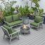 Leisuremod Walbrooke Modern Grey Patio Conversation With Round Fire Pit And Tank Holder In Green