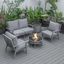 Leisuremod Walbrooke Modern Grey Patio Conversation With Round Fire Pit And Tank Holder In Grey