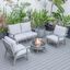 Leisuremod Walbrooke Modern Grey Patio Conversation With Round Fire Pit And Tank Holder In Light Grey