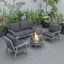 Leisuremod Walbrooke Modern Grey Patio Conversation With Round Fire Pit With Slats Design And Tank Holder In Charcoal