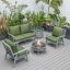 Leisuremod Walbrooke Modern Grey Patio Conversation With Round Fire Pit With Slats Design And Tank Holder In Green