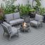 Leisuremod Walbrooke Modern Grey Patio Conversation With Round Fire Pit With Slats Design And Tank Holder In Grey