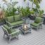 Leisuremod Walbrooke Modern Grey Patio Conversation With Square Fire Pit And Tank Holder In Green