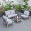 Leisuremod Walbrooke Modern Grey Patio Conversation With Square Fire Pit And Tank Holder In Light Grey