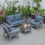 Leisuremod Walbrooke Modern Grey Patio Conversation With Square Fire Pit And Tank Holder In Navy Blue