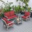 Leisuremod Walbrooke Modern Grey Patio Conversation With Square Fire Pit And Tank Holder In Red