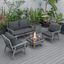 Leisuremod Walbrooke Modern Grey Patio Conversation With Square Fire Pit With Slats Design And Tank Holder In Charcoal