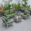 Leisuremod Walbrooke Modern Grey Patio Conversation With Square Fire Pit With Slats Design And Tank Holder In Green