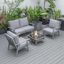Leisuremod Walbrooke Modern Grey Patio Conversation With Square Fire Pit With Slats Design And Tank Holder In Grey
